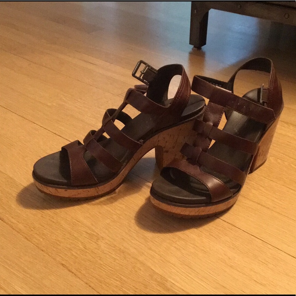 Size 8 cork wedge Timberland sandals